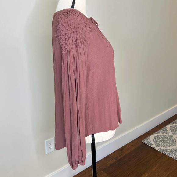 ASTR the Label Mauve Claudine Peasant Blouse Long Sleeve Tie Front Embroidered - Picture 5 of 11